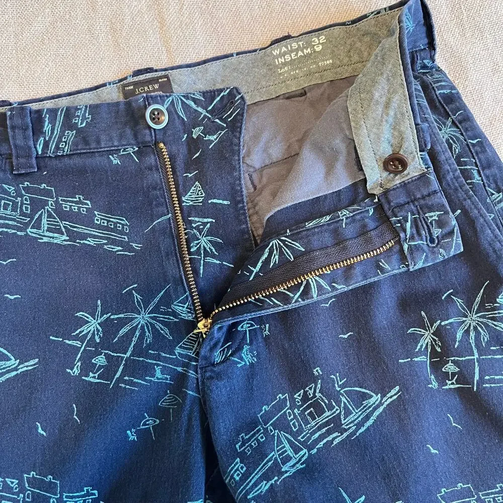 J.Crew Chino Shorts Scenic Sailboat Print in Stanton Navy Blue Men's 32W